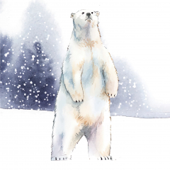 Hand-drawn polar bear in the snow